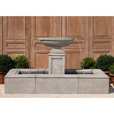 Campania International Opus Fountain  is stained in the Alpine Stone patina, showing off the details of the fountain.