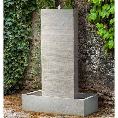 Campania International Metropol Fountain is shown in the Greystone Patina, a classic garden gray color that works well in every landscape.