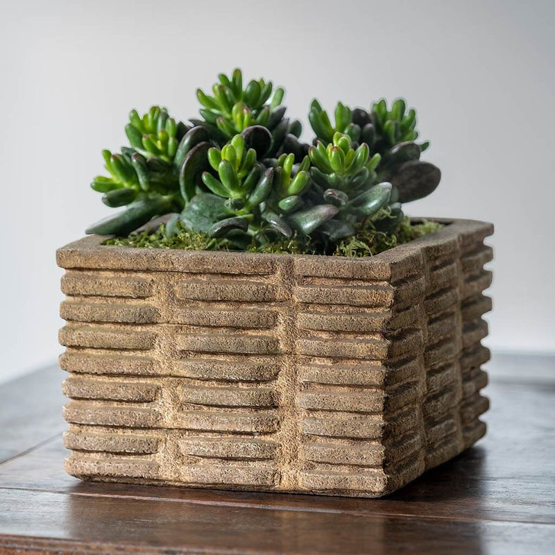 Campania International Weft Square Planter, shown in the Aged Limestone color.
