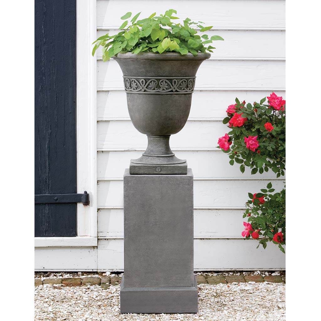 Campania International Williamsburg Strapwork Leaf Urn with Classic Tall Pedestal