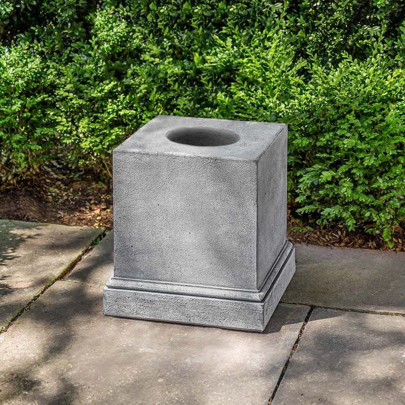 Campania International Shelbourne Pedestal, shown in the Alpine Stone color, highlighting and enriching the details of the cast stone.