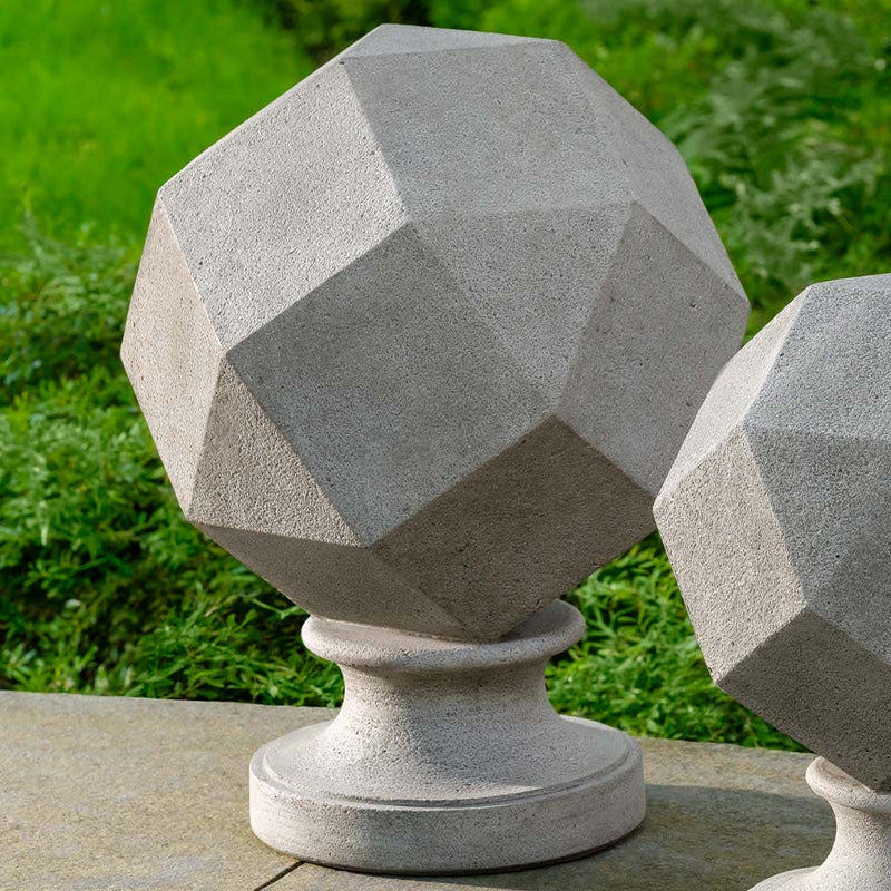 Campania International Polyhedron Large Finial stained in the Greystone patina, the ideal color for this garden statue.