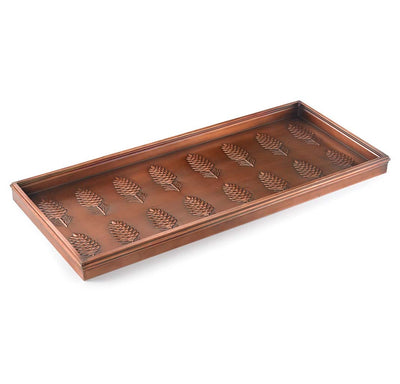 Pine Cone Boot Tray in Copper. Embossed Pine cone design on a copper tray for shoe storage, pet food area or decorative tray for plants
