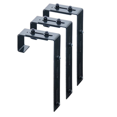 The Mayne Adjustable Deck Rail Bracket 3 pack detailed to show the shape and color clearly.