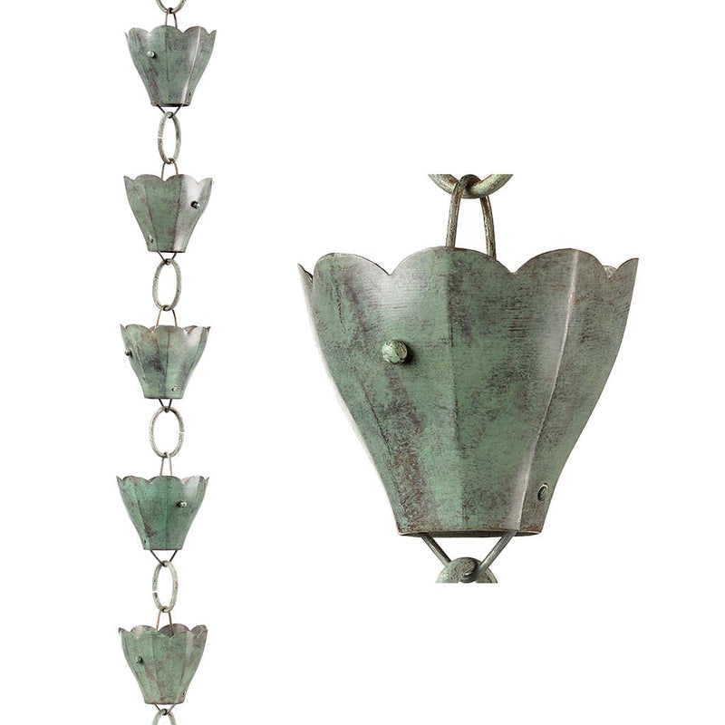 Good Directions 13 Cup Tulip Pure Blue Verde Copper 8.5 ft. Rain Chain