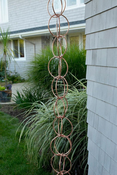 Good Directions Double Link Pure Copper 8.5 ft. Rain Chain dancing in the rain.