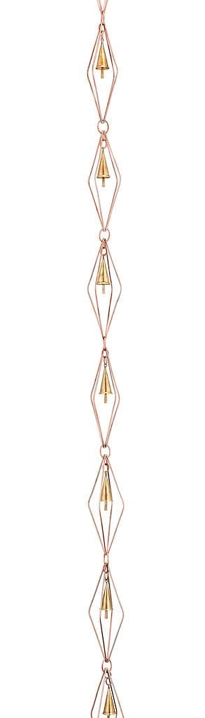Good Directions Diamond Pure Copper 8.5 ft. Rain Chain with Bells design of the geometeric links.