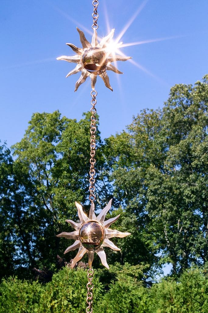 Good Directions Sun Pure Copper 8.5 ft. Rain Chain the sun capturing rays.