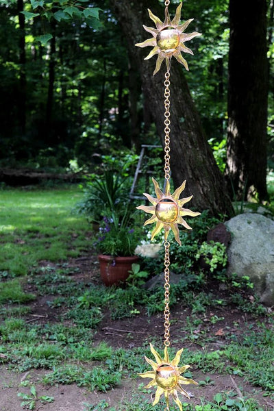 Good Directions Sun Pure Copper 8.5 ft. Rain Chain beautiful copper in the garden.
