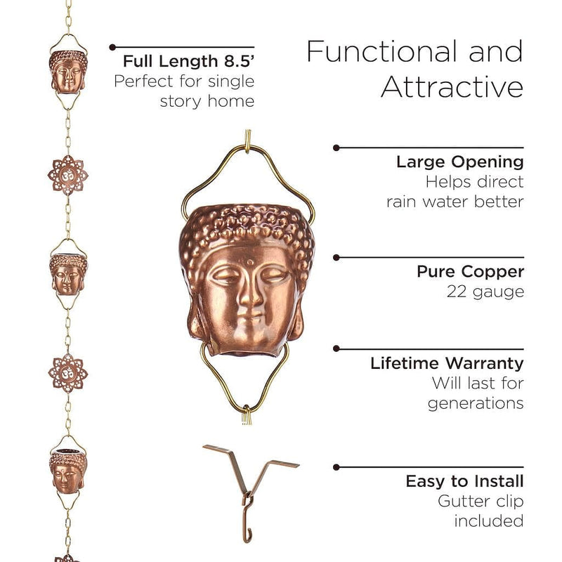 Good Directions Buddha Pure Copper 8.5 ft. Rain Chain asset list.