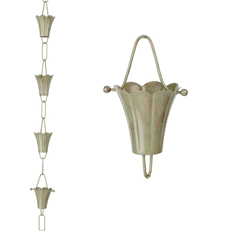 Good Directions Fluted Flower Pure Blue Verde Copper 8.5 ft. Rain Chain