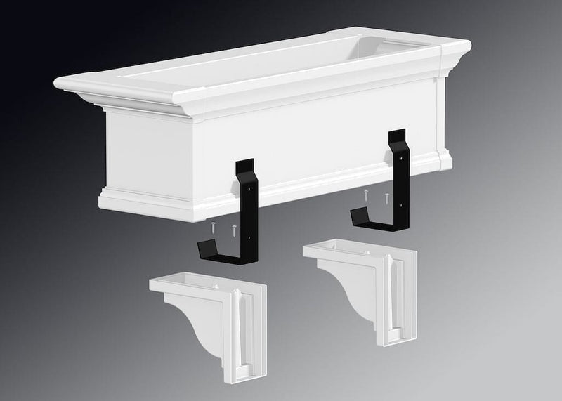 The Mayne Yorkshire Decorative Bracketsmounted under window box planter for curb appeal