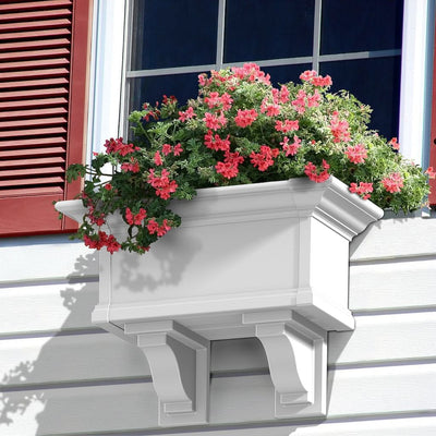 The Mayne Yorkshire 2ft Window Box, in the white finish, planted and mounted on home for curb appeal
