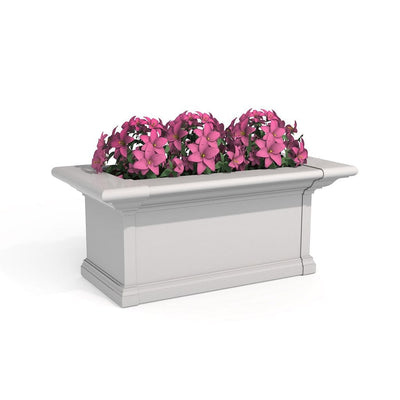 The Mayne Yorkshire 2ft Window Box, in the white finish, the unplanted planter detailed to show the shape and color clearly.