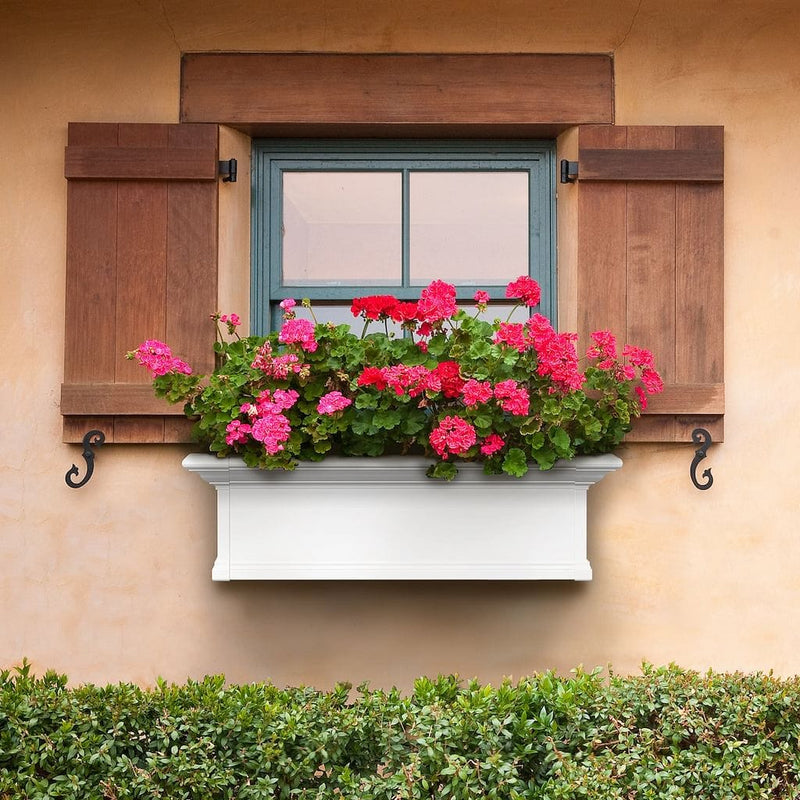The Mayne Yorkshire 3ft Window Box, in the white finish, planted and mounted on home for curb appeal
