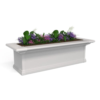 The Mayne Yorkshire 3ft Window Box, in the white finish, the unplanted planter detailed to show the shape and color clearly.