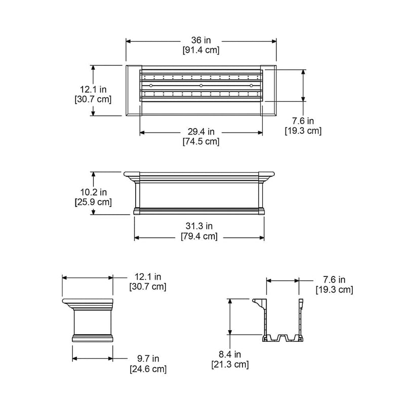 The Mayne Yorkshire 3ft Window Box measurement specifications, the length, width and height for installation purposes. 