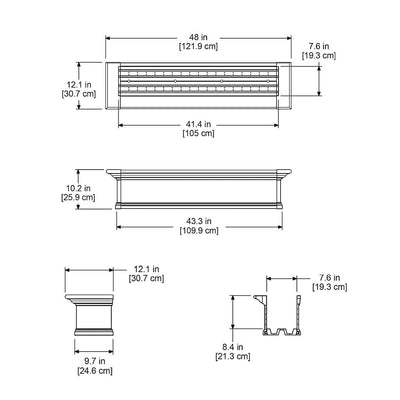 The Mayne Yorkshire 4ft Window Box measurement specifications, the length, width and height for installation purposes. 