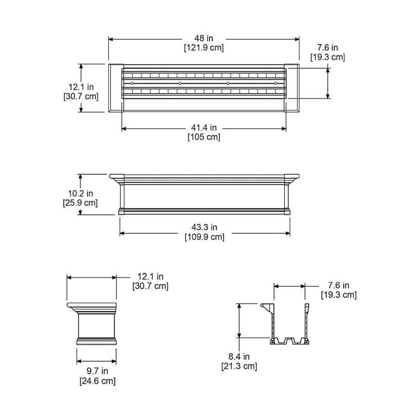 The Mayne Yorkshire 4ft Window Box measurement specifications, the length, width and height for installation purposes. 