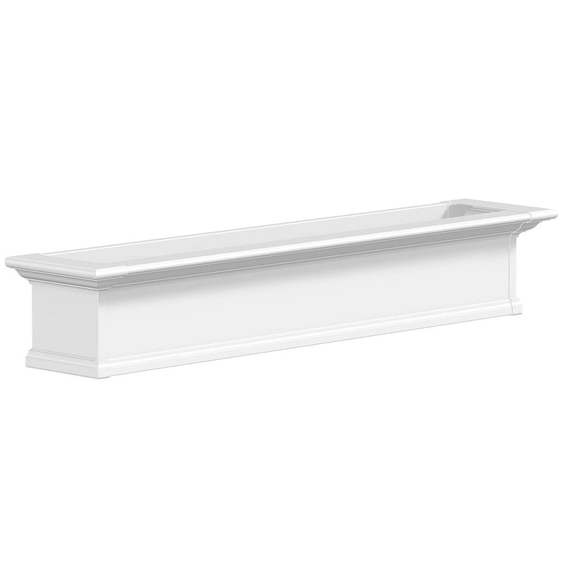 The Mayne Yorkshire 5ft Window Box, in the white finish, the unplanted planter detailed to show the shape and color clearly.