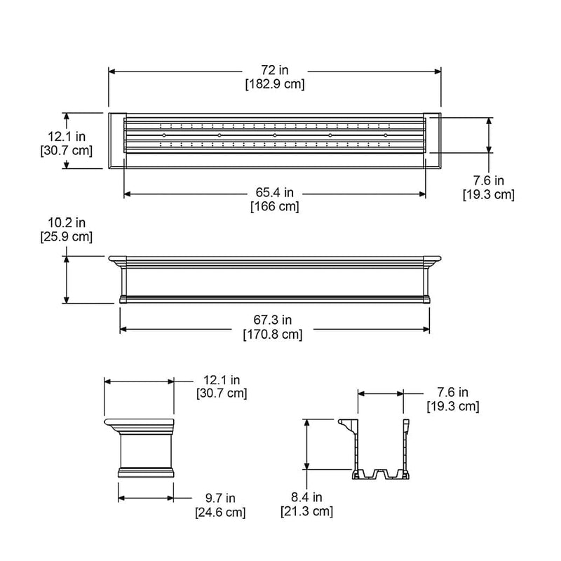 The Mayne Yorkshire 6ft Window Box measurement specifications, the length, width and height for installation purposes. 