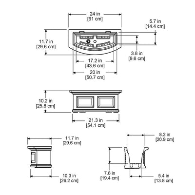 The Mayne Nantucket 2ft Window Box Planter measurement specifications, the length, width and height for installation purposes. 