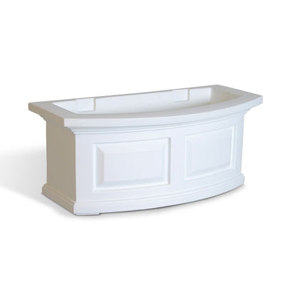 The Mayne Nantucket 2ft Window Box Planter, in the white finish, the unplanted planter detailed to show the shape and color clearly.