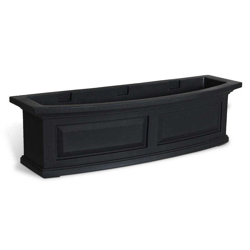 The Mayne Nantucket 3ft Window Box Planter, in the graphite finishthe unplanted planter detailed to show the shape and color clearly.