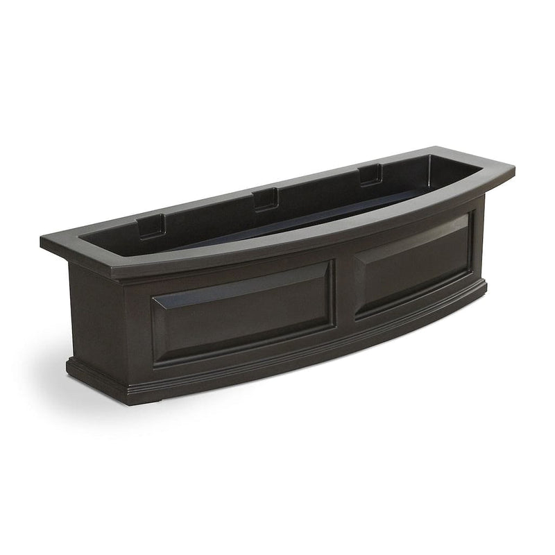 The Mayne Nantucket 3ft Window Box Planter, in the espresso finish, the unplanted planter detailed to show the shape and color clearly.