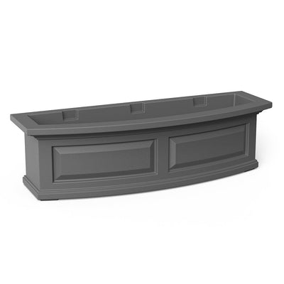 The Mayne Nantucket 3ft Window Box Planter, in the black finish, the unplanted planter detailed to show the shape and color clearly.
