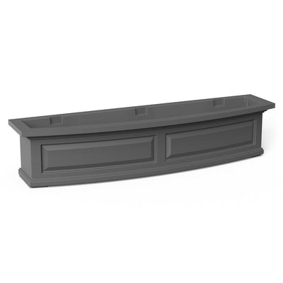 The Mayne Nantucket 4ft Window Box Planter, in the graphite finish,the unplanted planter detailed to show the shape and color clearly.