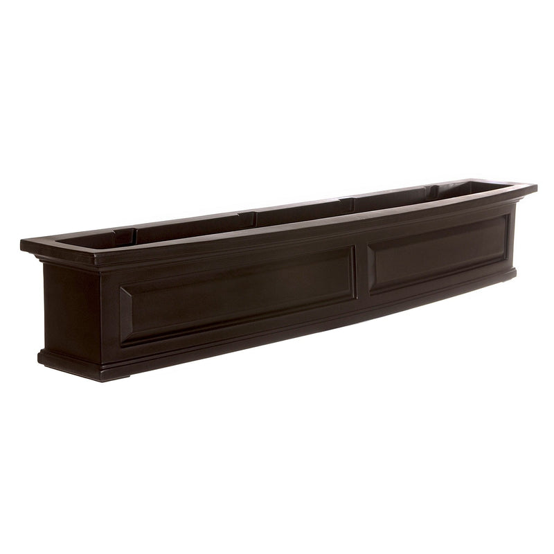 The Mayne Nantucket 5ft Window Box, in the espresso finish, the unplanted planter detailed to show the shape and color clearly.
