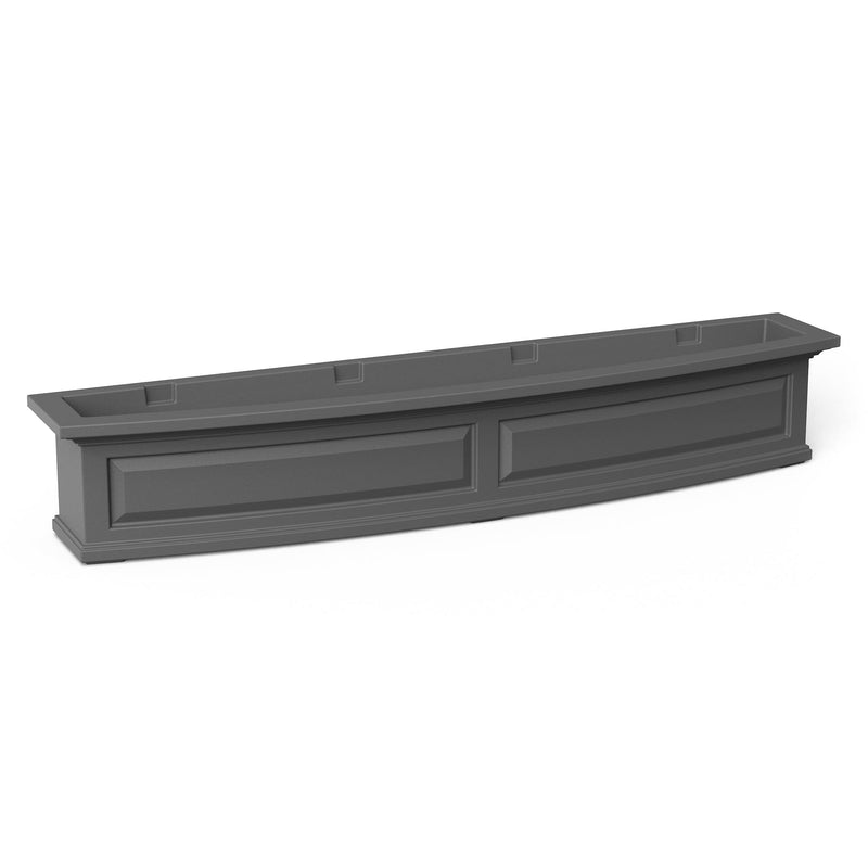 The Mayne Nantucket 5ft Window Box, in the graphite finish,the unplanted planter detailed to show the shape and color clearly.