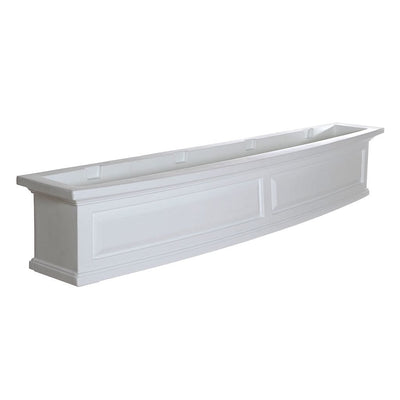 The Mayne Nantucket 5ft Window Box, in the white finish, the unplanted planter detailed to show the shape and color clearly.