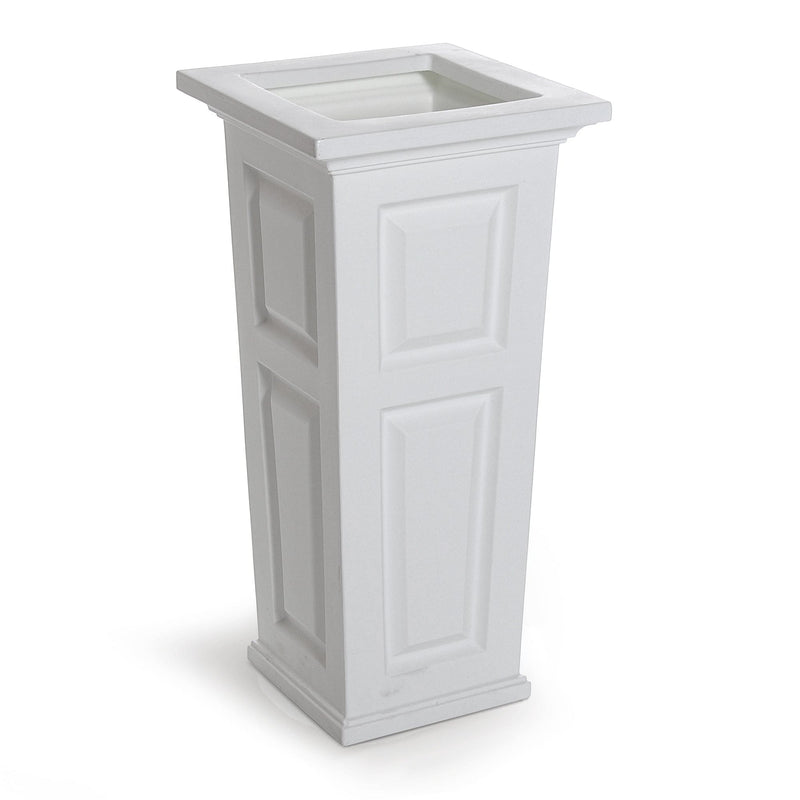 The Mayne Nantucket Tall Planter, in the white finish, the unplanted planter detailed to show the shape and color clearly.