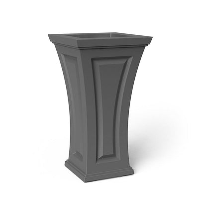 The Mayne Cambridge Tall Planter, in the graphite finish,the unplanted planter detailed to show the shape and color clearly.