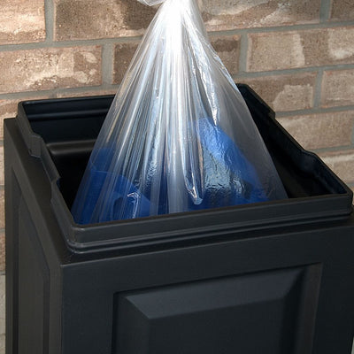 The Mayne Berkshire Storage Bin in Black, in the black finish, placed near home for curb appeal.