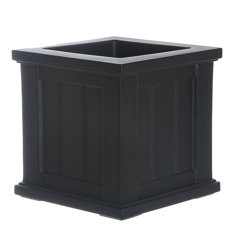 The Mayne Cape Cod 14x14 Square Planter, in the black finish, the unplanted planter detailed to show the shape and color clearly.