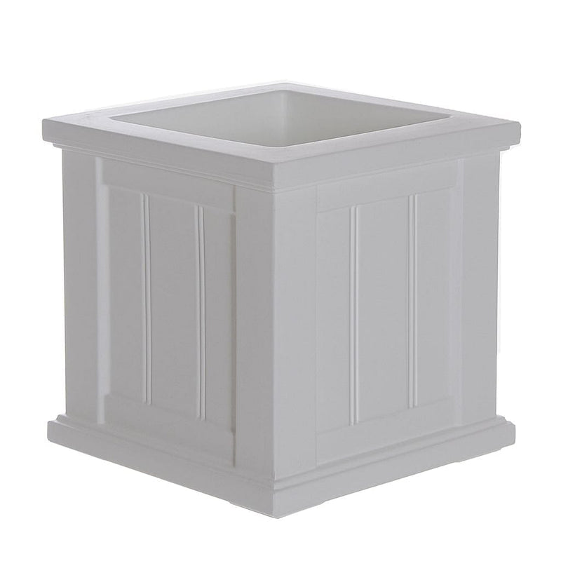 The Mayne Cape Cod 14x14 Square Planter, in the white finish, the unplanted planter detailed to show the shape and color clearly.