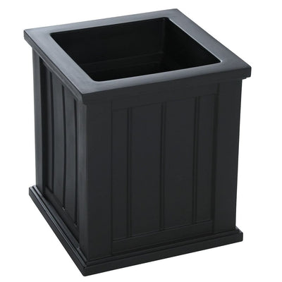 The Mayne Cape Cod 16x16 Square Planter, in the black finish, the unplanted planter detailed to show the shape and color clearly.