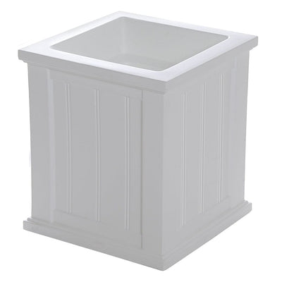 The Mayne Cape Cod 16x16 Square Planter, in the white finish, the unplanted planter detailed to show the shape and color clearly.