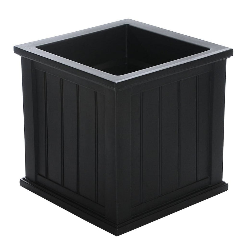 The Mayne Cape Cod 20x20 Square Planter, in the black finish, the unplanted planter detailed to show the shape and color clearly.