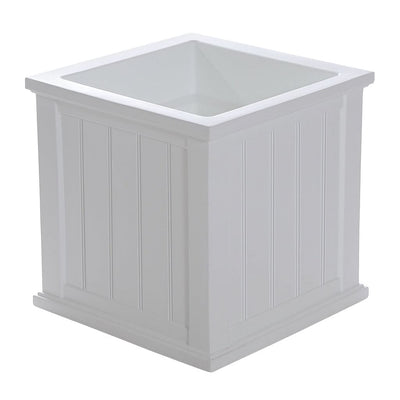 The Mayne Cape Cod 20x20 Square Planter, in the white finish, the unplanted planter detailed to show the shape and color clearly.