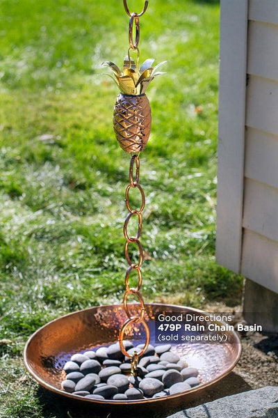 Good Directions Pineapple Pure Copper 8.5 ft. Rain Chain pair with optional Chain Basin