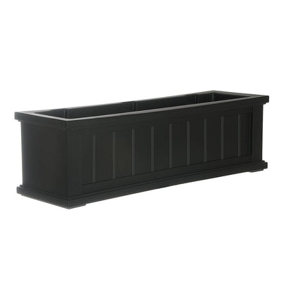 The Mayne Cape Cod 3ft Window Box, in the black finish, the unplanted planter detailed to show the shape and color clearly.