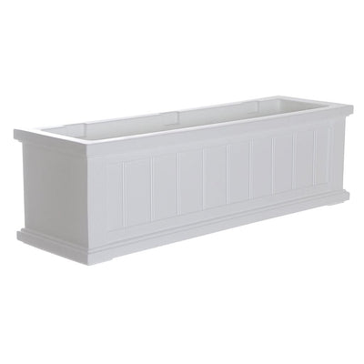 The Mayne Cape Cod 3ft Window Box, in the white finish, the unplanted planter detailed to show the shape and color clearly.