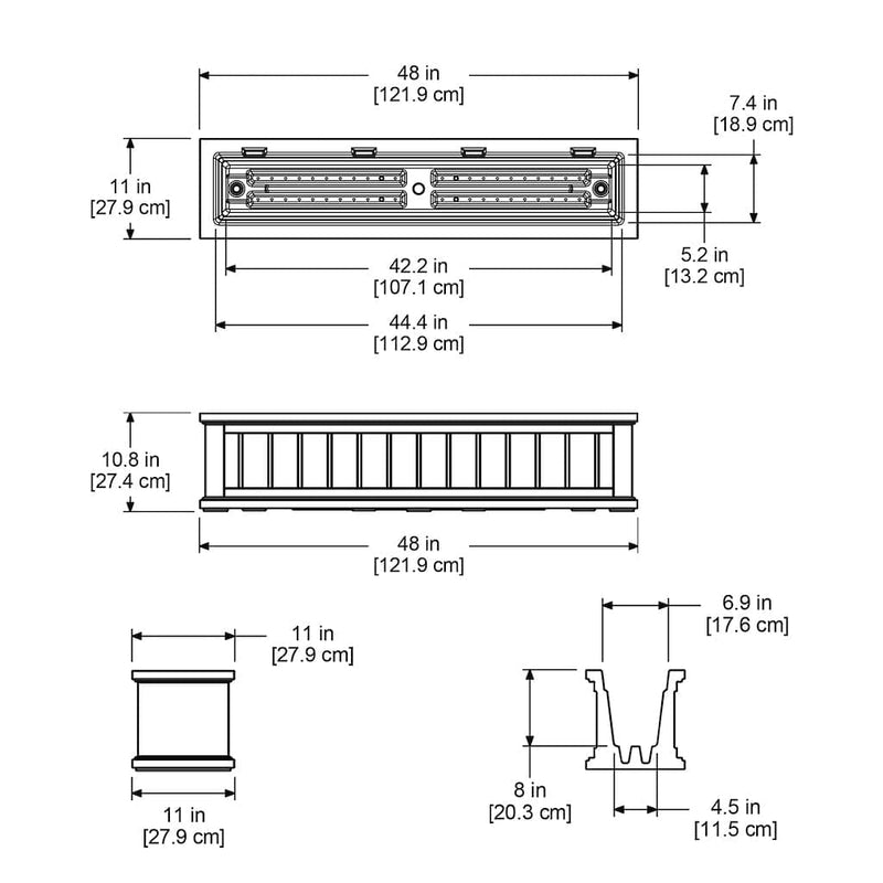 The Mayne Cape Cod 4ft Window Box measurement specifications, the length, width and height for installation purposes. 