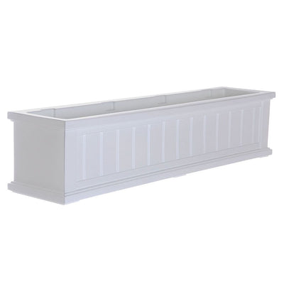 The Mayne Cape Cod 4ft Window Box, in the white finish, the unplanted planter detailed to show the shape and color clearly.