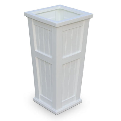 The Mayne Cape Cod Tall Planter, in the white finish, detailed to show the shape and color clearly.