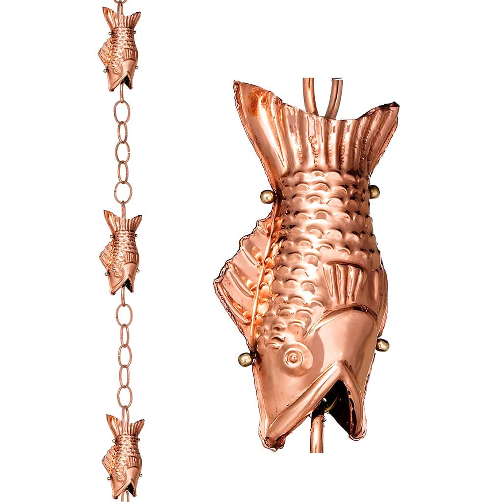 Good Directions Fish Pure Copper 8.5 ft. Rain Chain | The Garden Gates ...